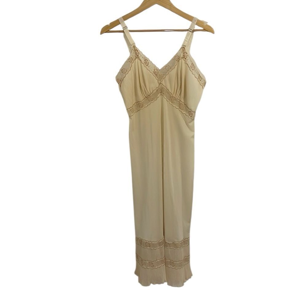 Vintage Nylon Nightgown, aesthetic, Beige, cream, Dress, Slip, Small - Picture 1 of 13